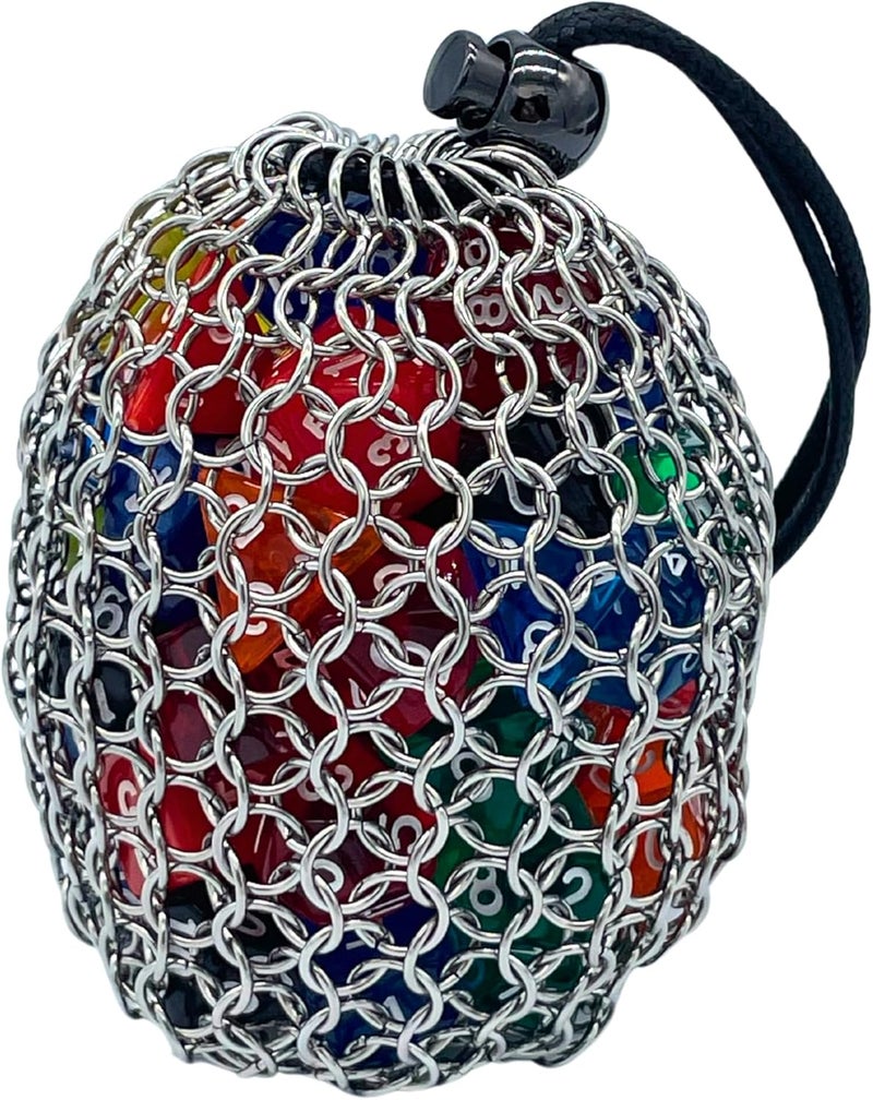 Futhark Chainmail DND Dice Bag – Handmade Medieval-Style D&D Dice Bag for RPG Polyhedral Dice Storage, Ultra Durable Metal, Great DND Gift for DM - Image 1